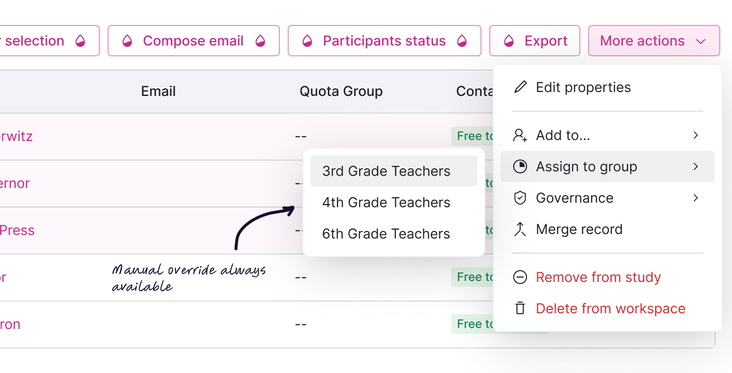 Manual participant distribution
