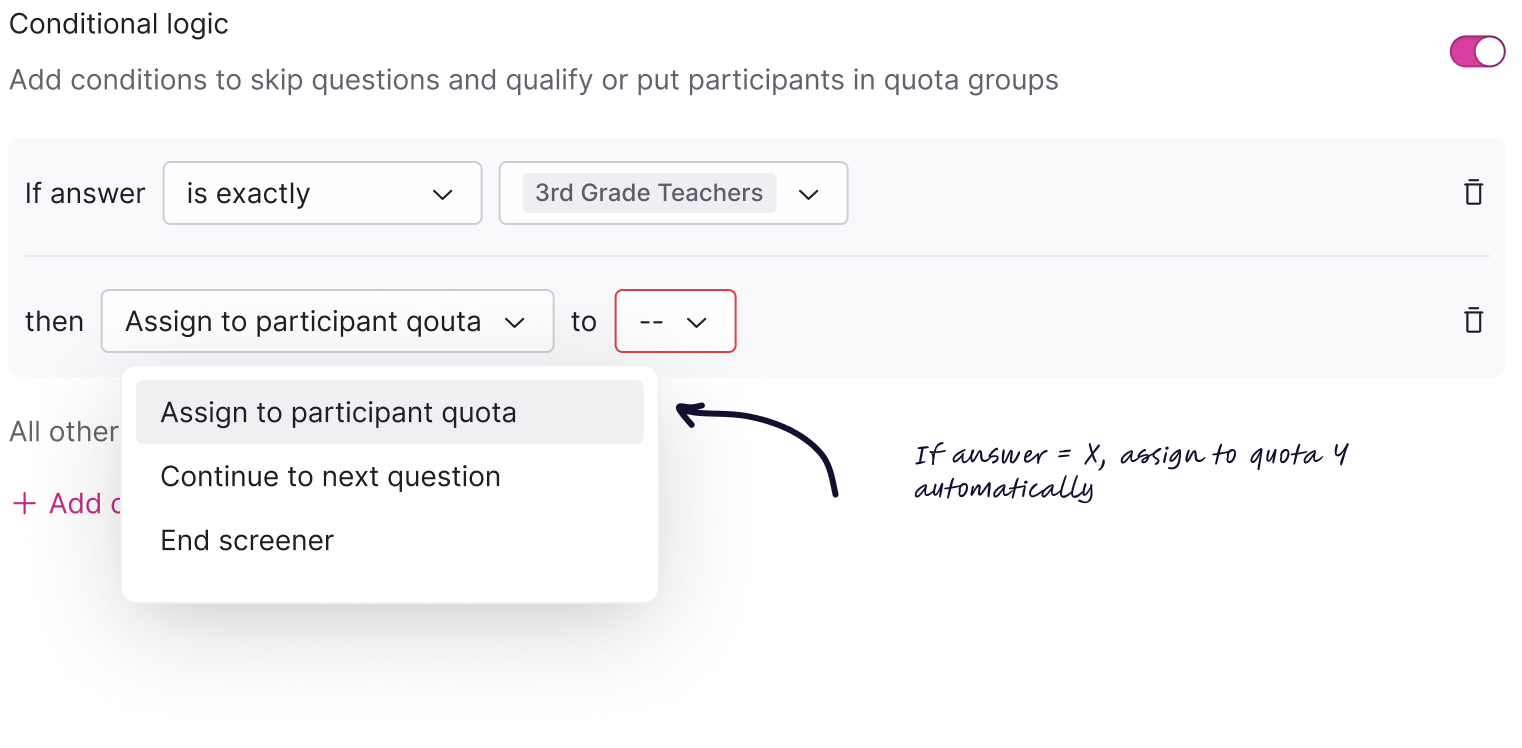Conditional logic for automatic quota assignment